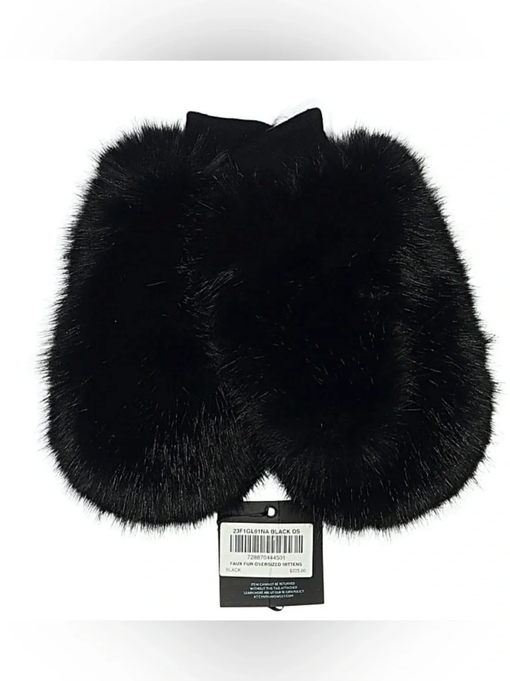 Cynthia Rowley Black Faux Fur Oversized Mittens